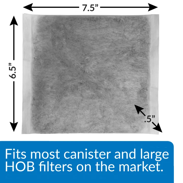API filter pad size guide showing fit for most canister and hang-on-back filters